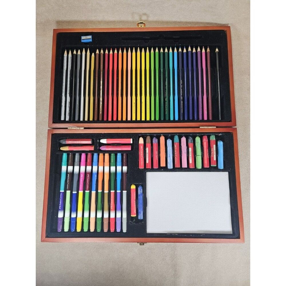 Faber-Castell Artist's Color Pencils, Oil Pastels, Markers In Wood Box *READ*